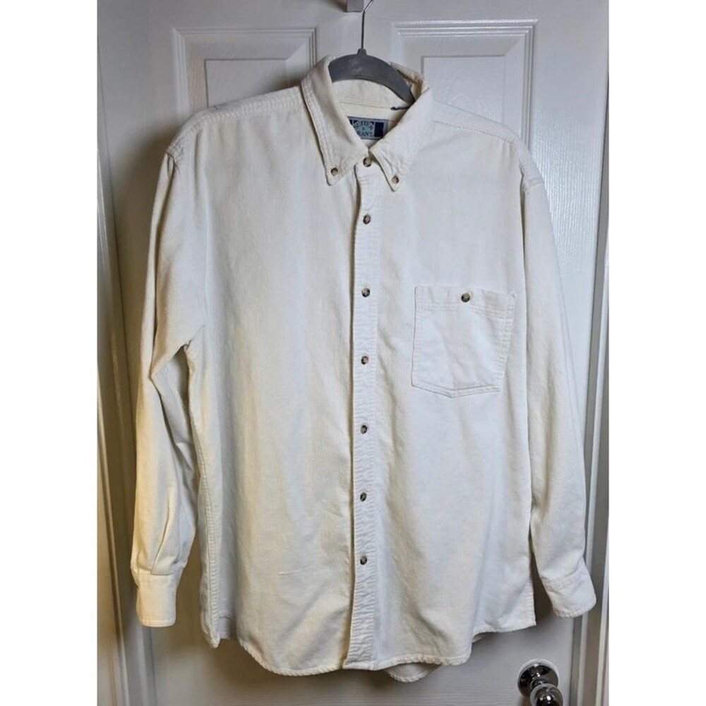 Vintage 90s Sutter & Grant Cream Corduroy Button Down Shirt Size L Oversized